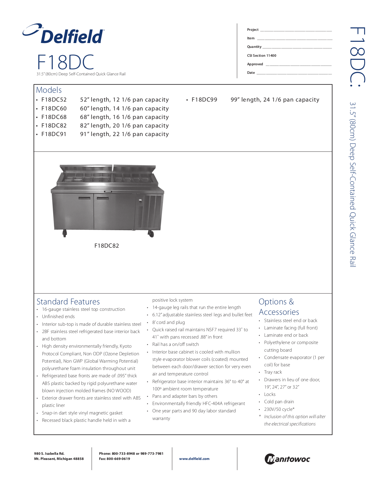 Delfield F18DC60, F18DC82, F18DC91, F18DC99 General Manual