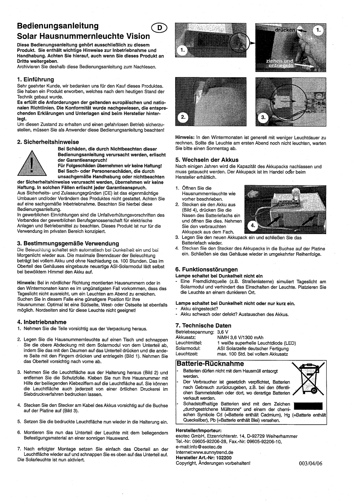 Esotec 102200 Operating Manual