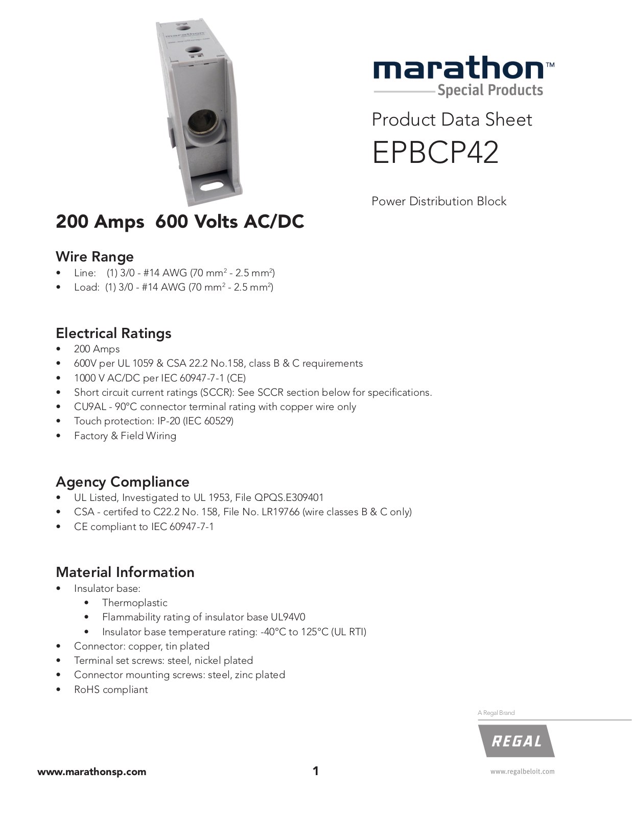 Marathon Special Products EPBCP42 Data Sheet