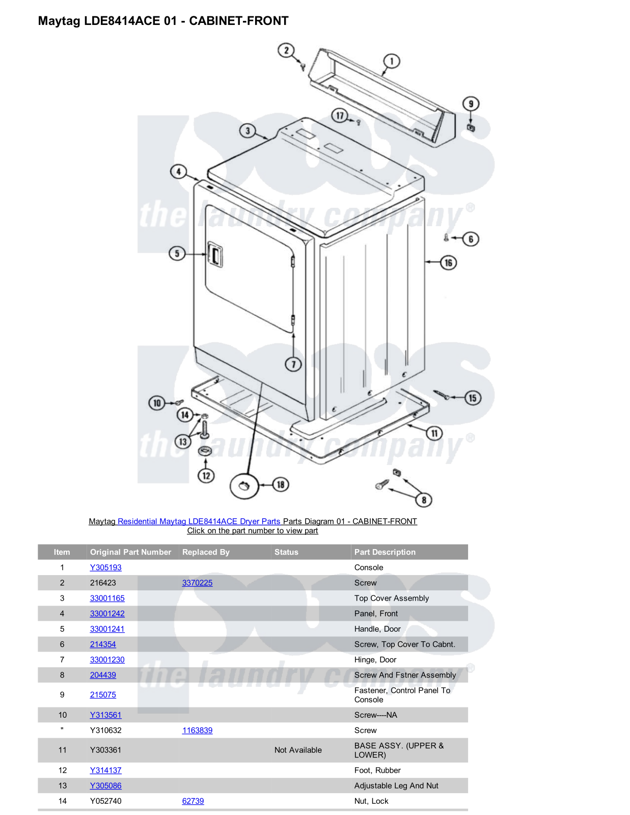 Maytag LDE8414ACE Parts Diagram