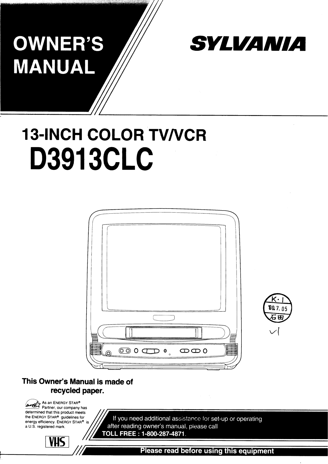 Sylvania D3913CLC User Manual