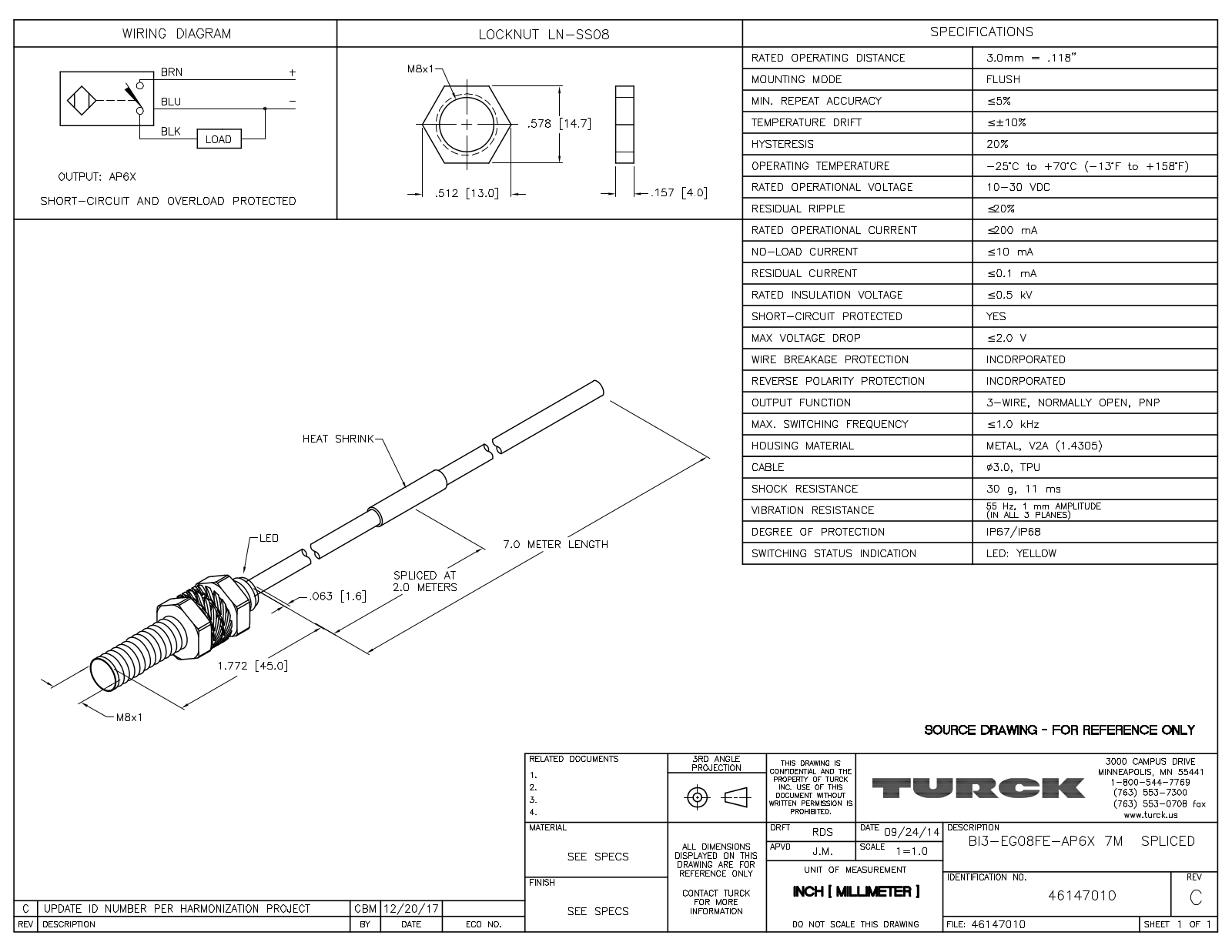 Turck BI3-EG08FE-AP6X7MSPLICED Data Sheet