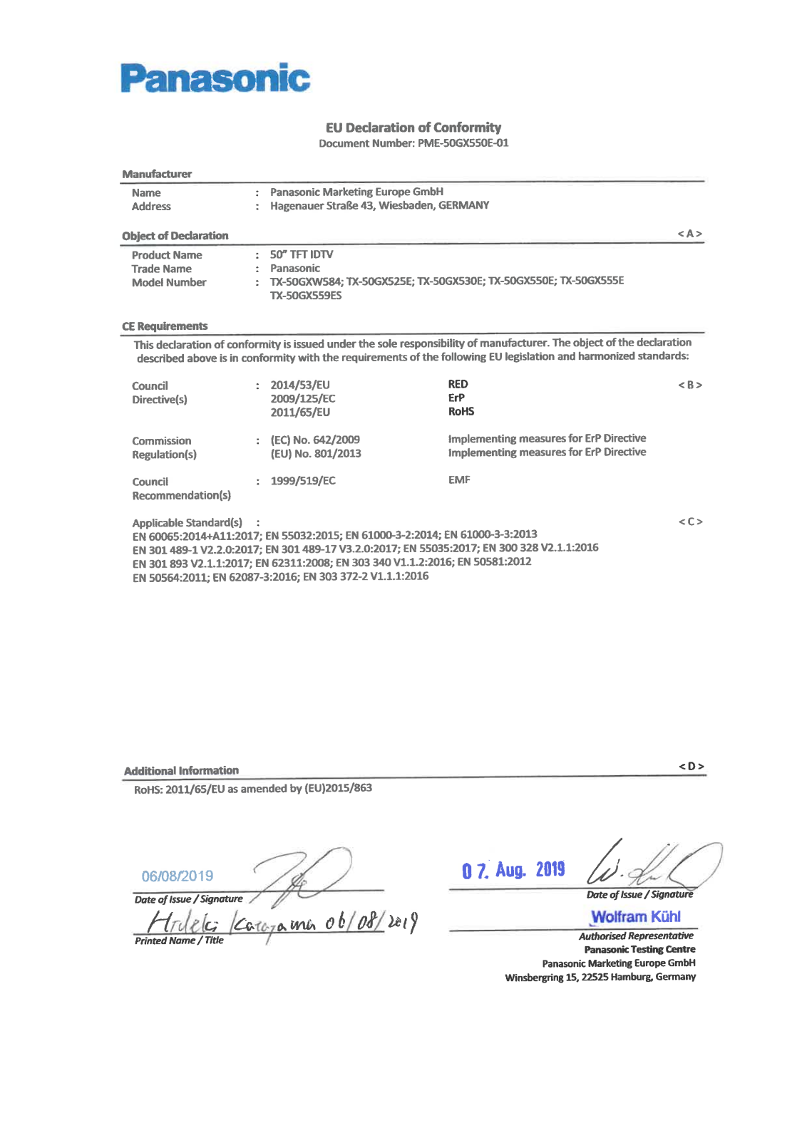 Panasonic TX-50GX550E User Manual