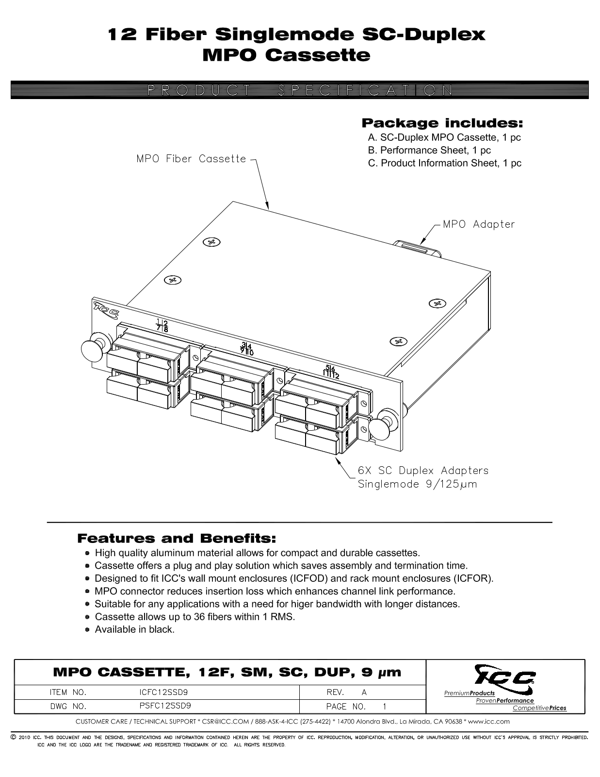 ICC ICFC12SSD9 Specsheet