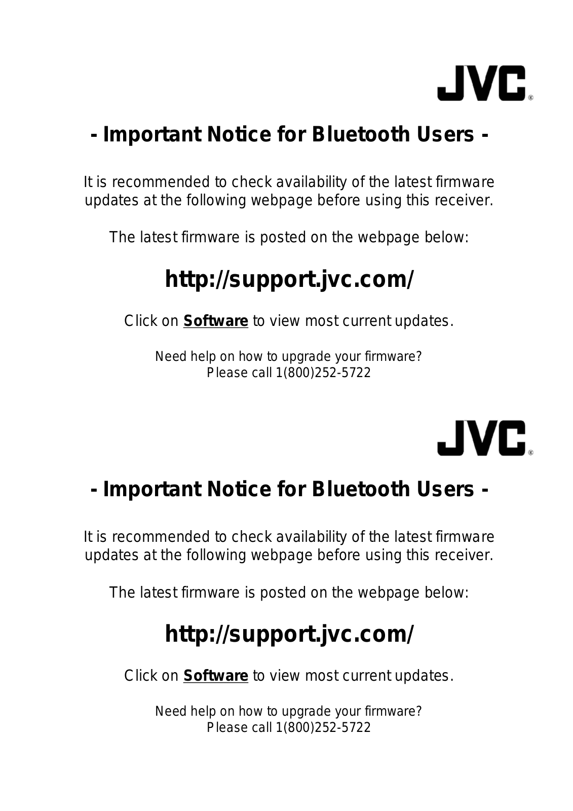 JVC KW-AV60, KW-AV60BT, KW-ADV64BT, KW-AV70BT Important Notice