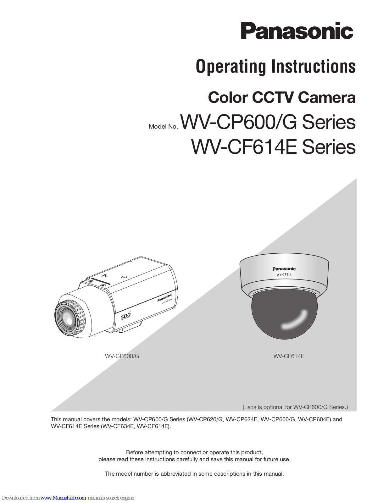 Panasonic WV-CP620/G, WV-CP600/G, WV-CP604E, WV-CF634E, WV-CP624E Operating Instructions Manual