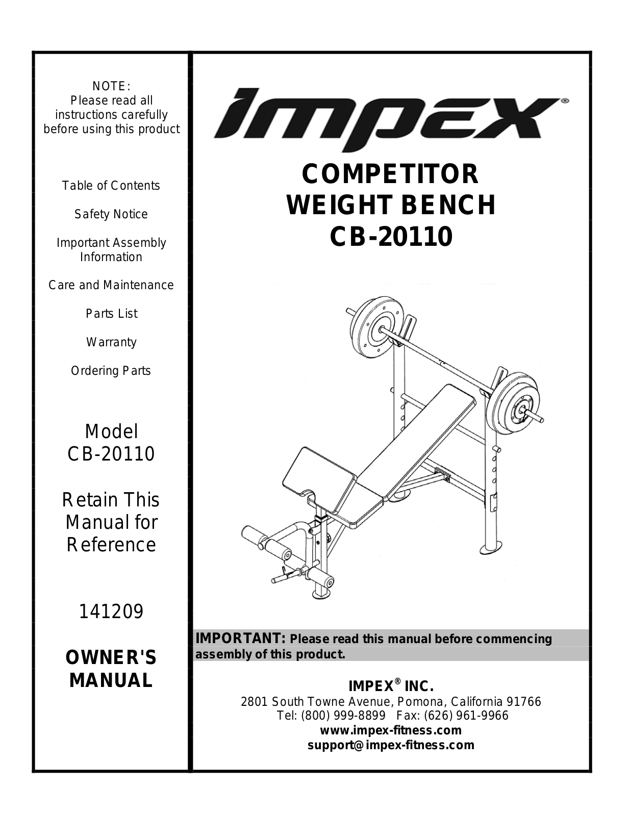 Impex CB-20110 Owner's Manual