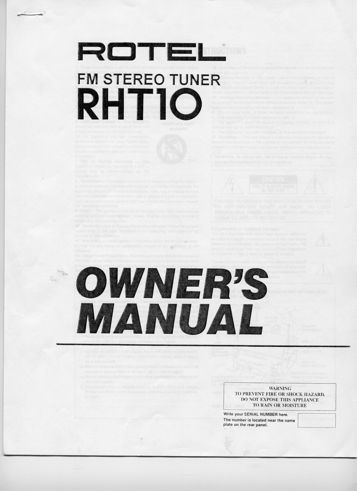 Rotel RHT-10 Owners manual