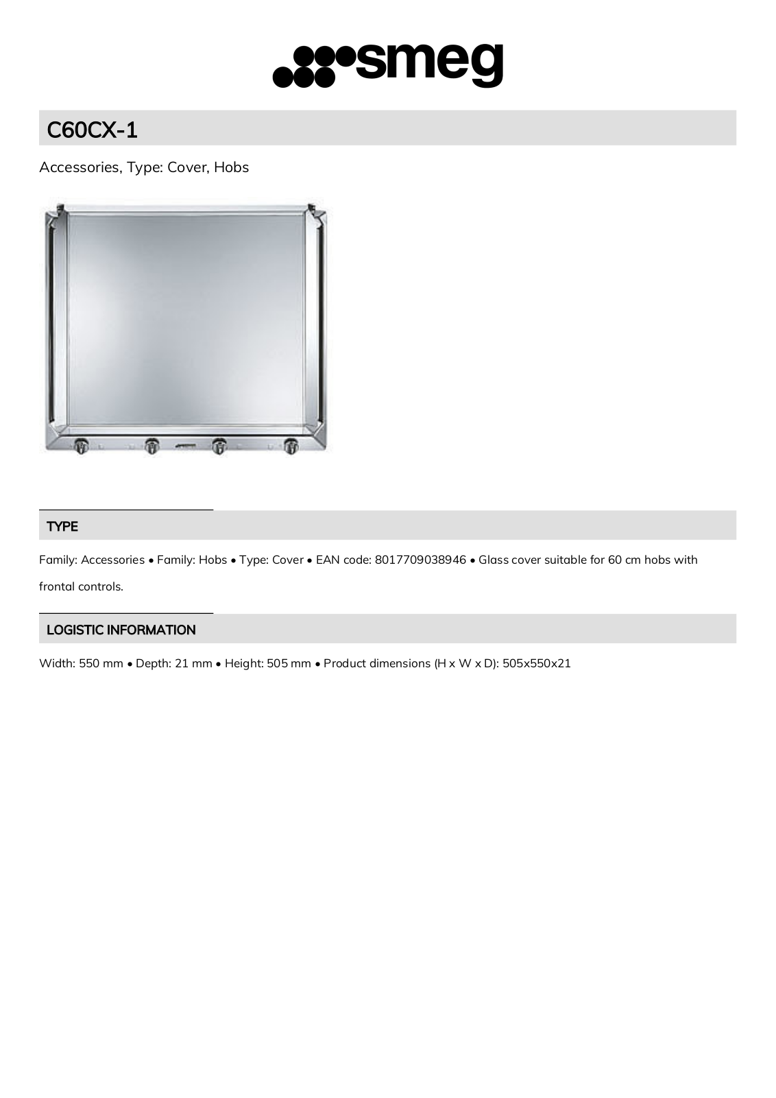 Smeg C60CX-1 Technical sheet