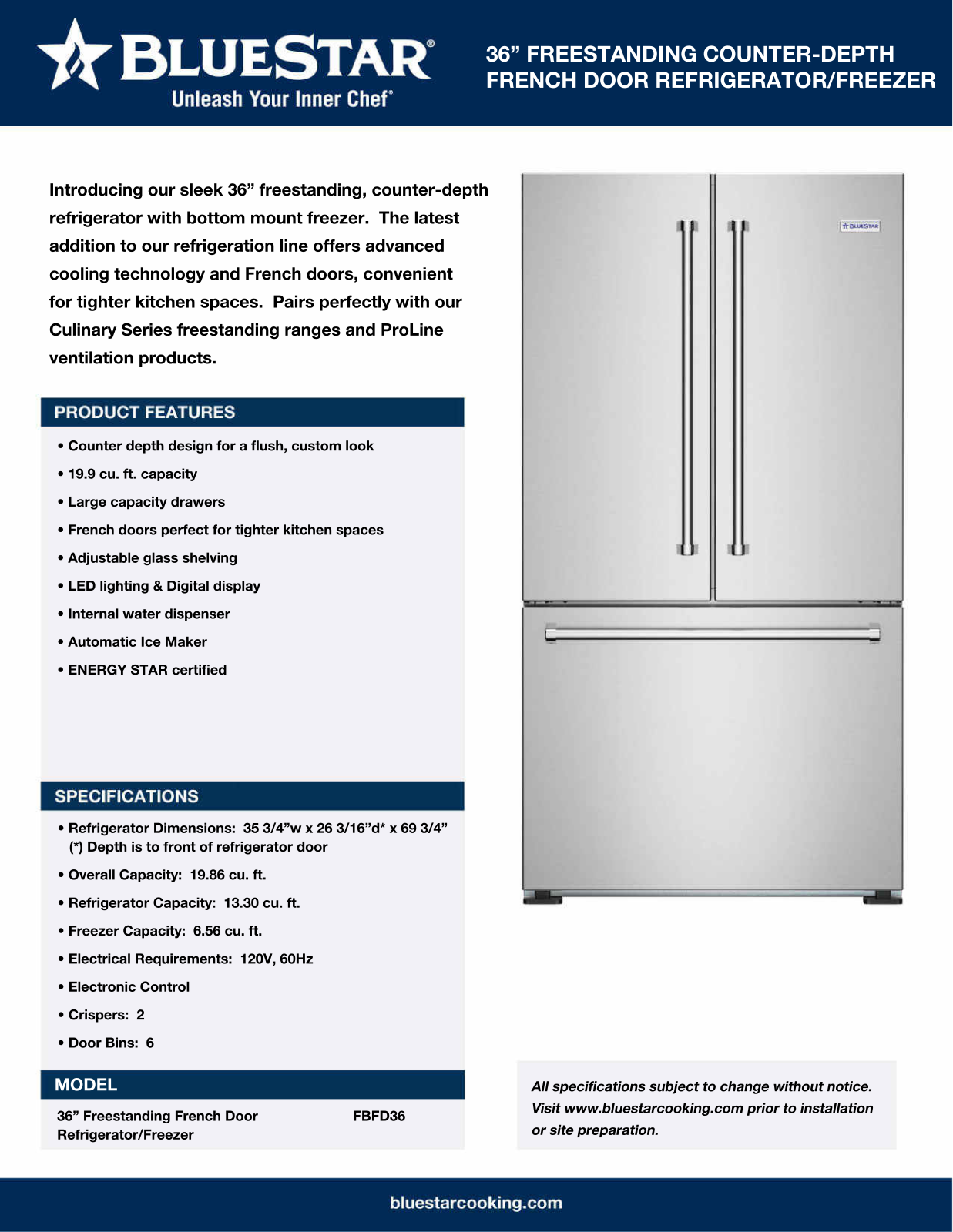 BlueStar FBFD36 Specification Sheet