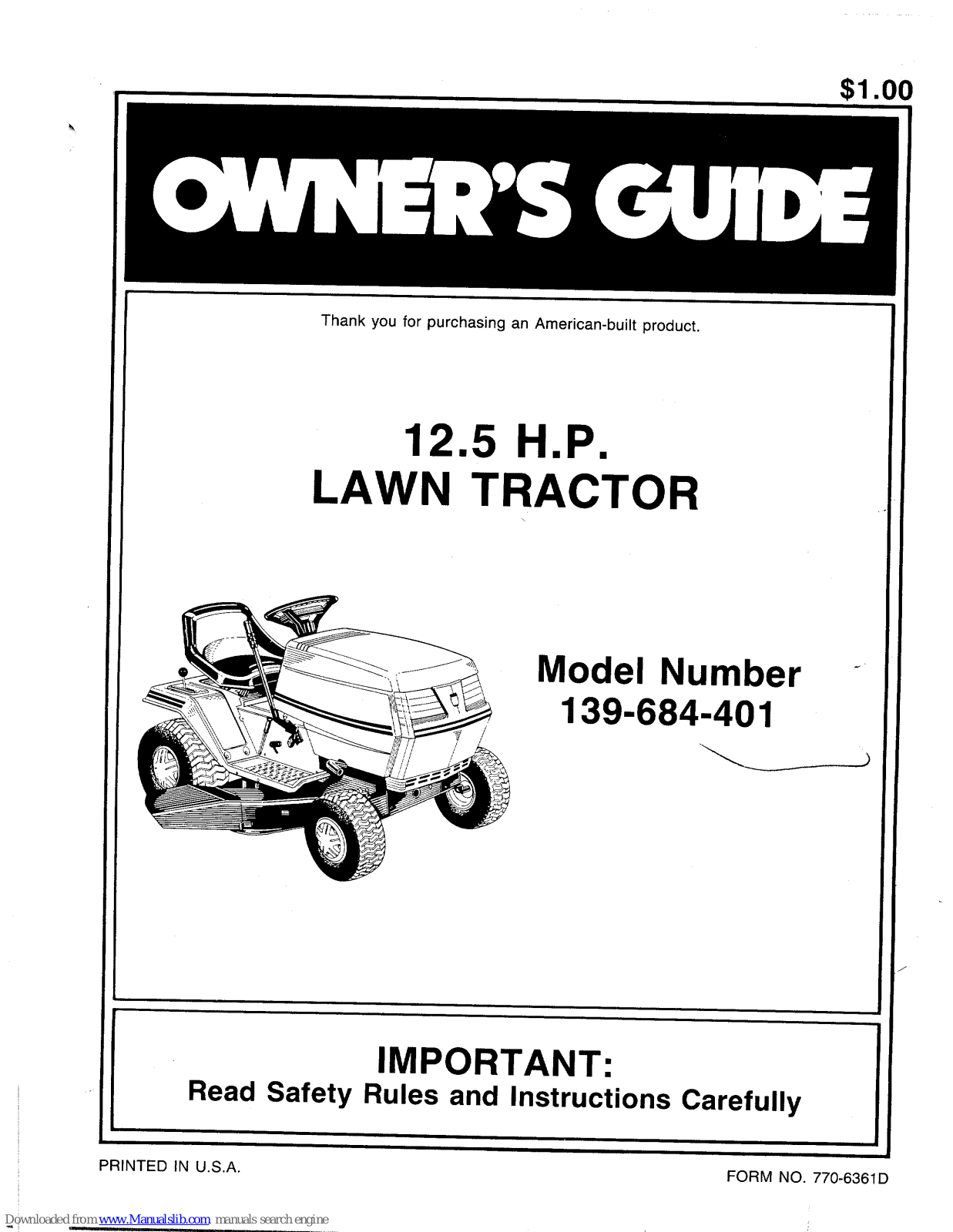 MTD 139-684-401, 684 Owner's Manual