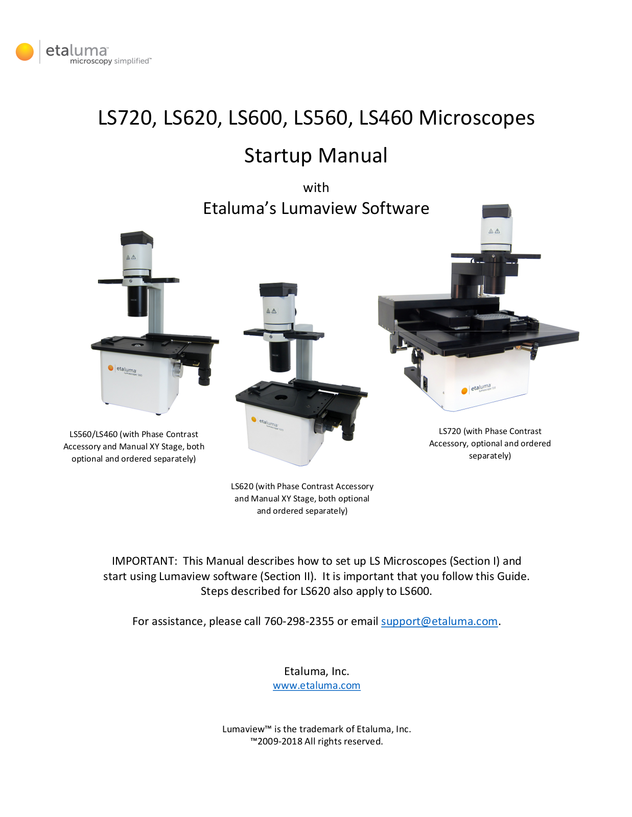 Etaluma LS720, LS600, LS620, LS560, LS460 Startup Manual