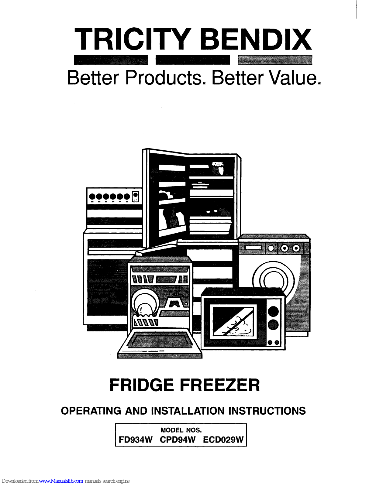 Tricity Bendix FD934W, CPD94W Operating And Installation Instructions