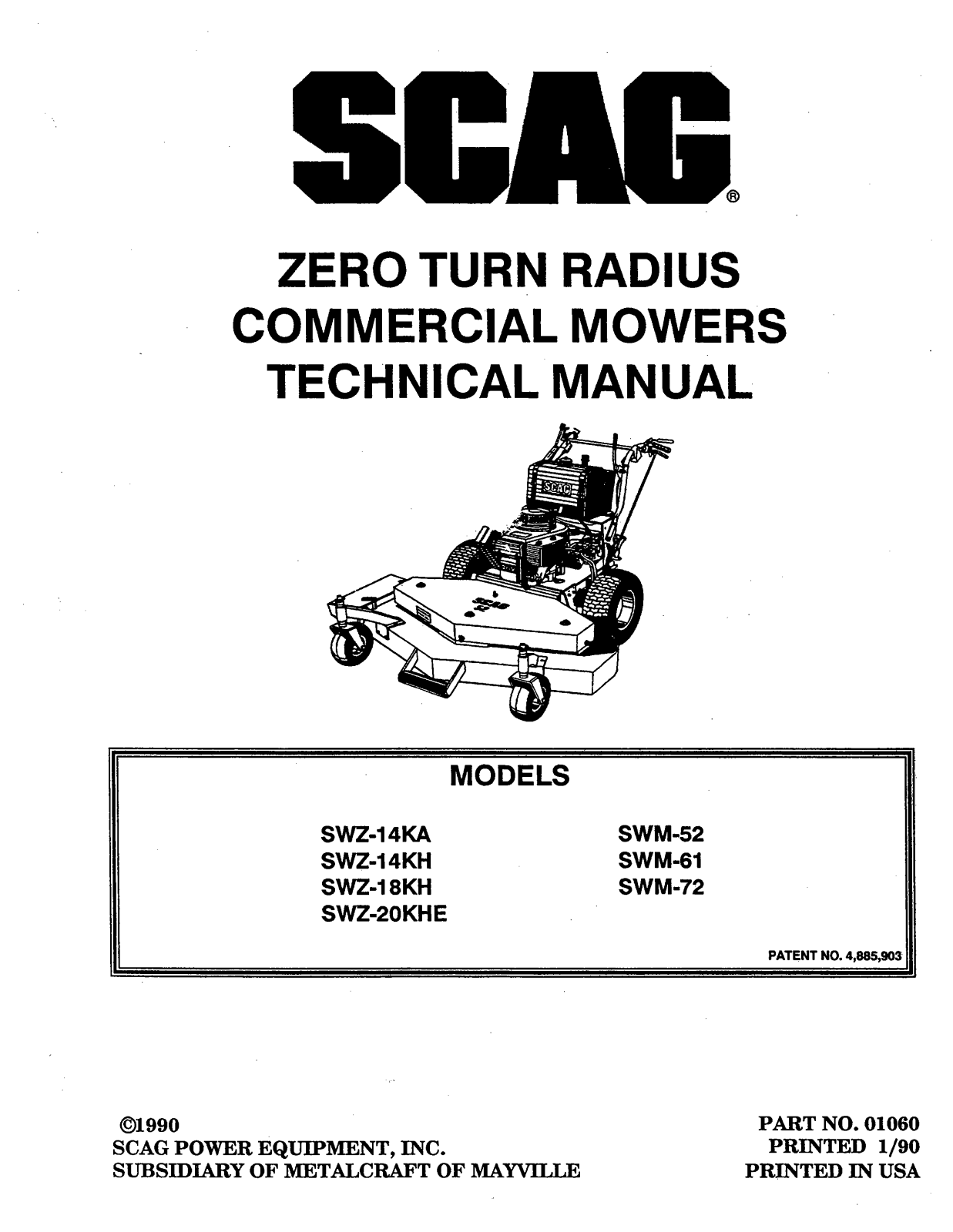 Scag SWZ-18KH, SWM-51, SWZ-20KHE, SWZ-14KA, SWZ-14KH User Manual