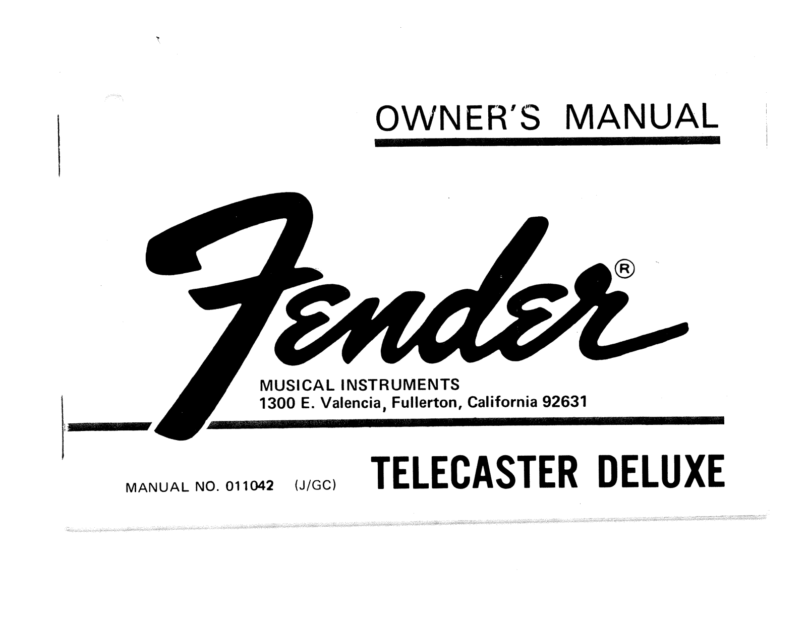 Fender Telecaster-Deluxe Operation Manual