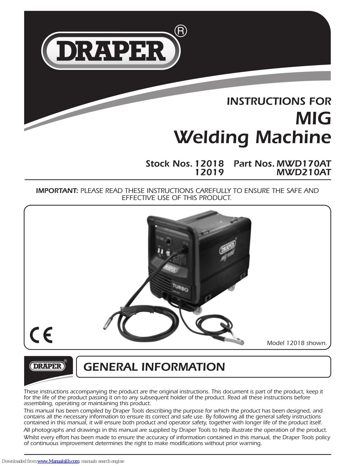 Draper MWD170AT, MWD210AT Instructions Manual - ManualMachine.com