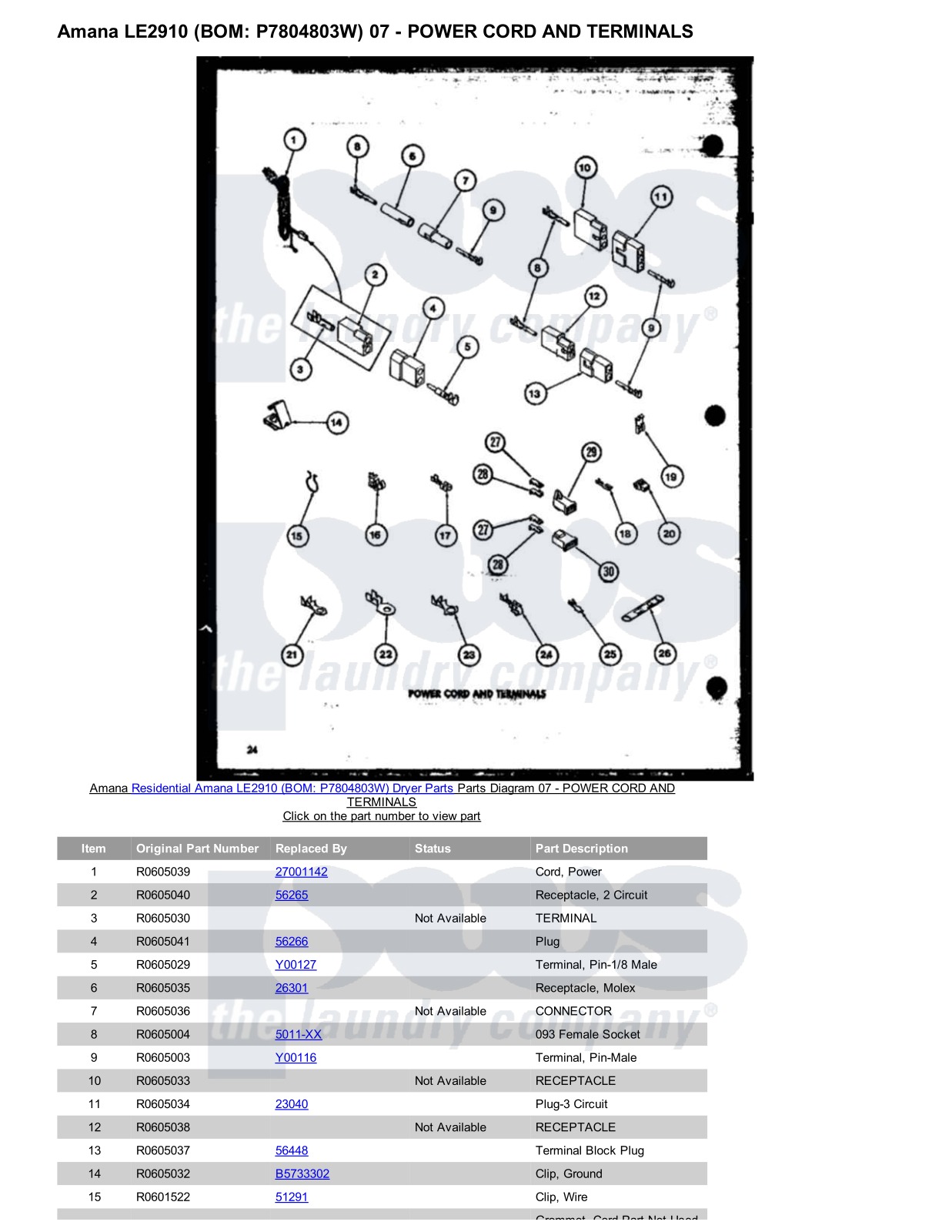 Amana LE2910 Parts Diagram