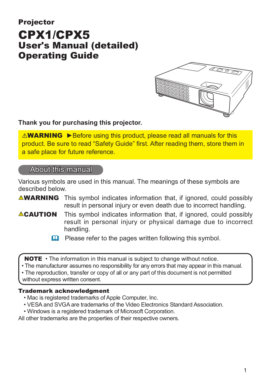 Hitachi CP-X1, CP-X5 User Manual