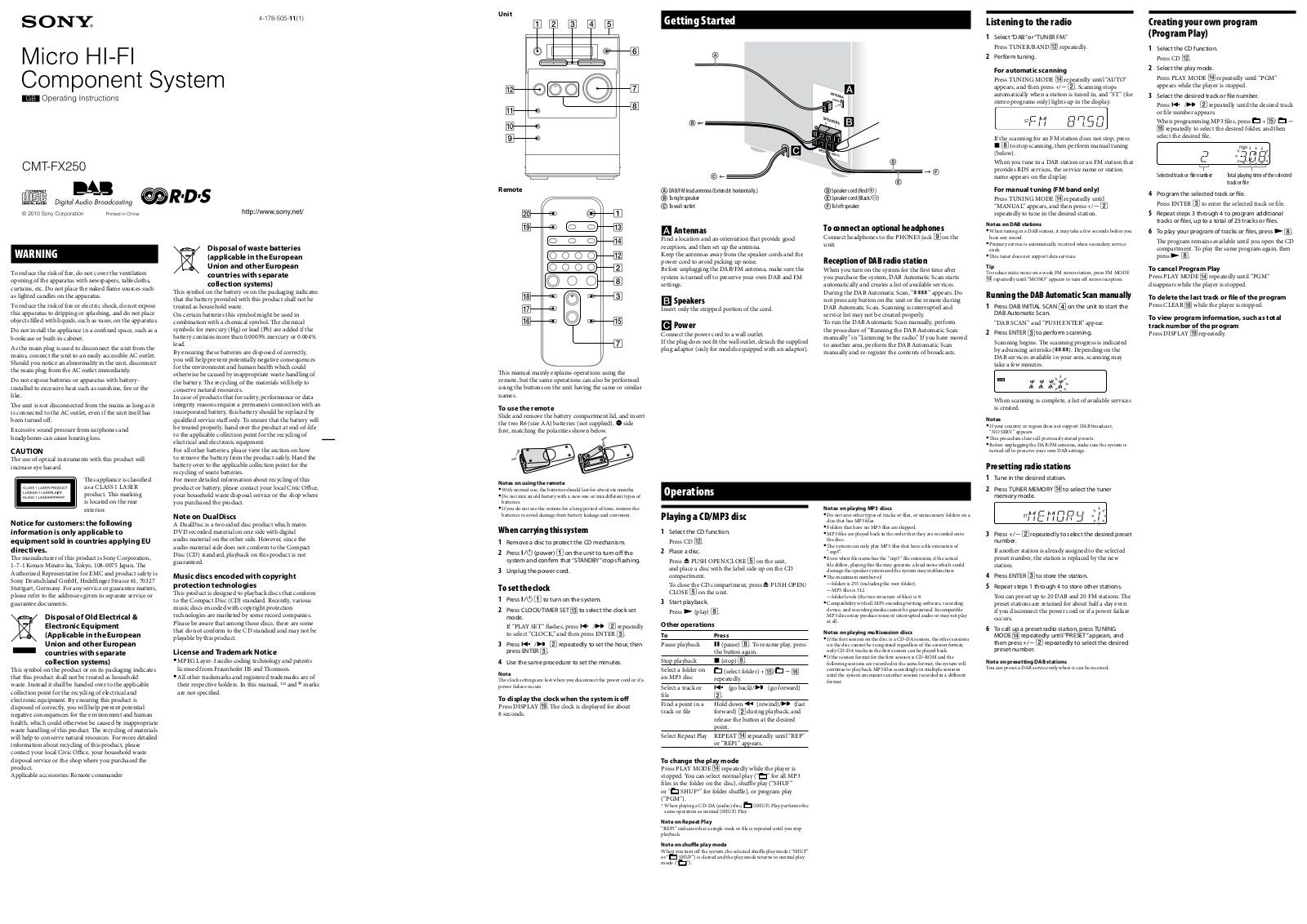 Sony CMT-FX250 Operating Manual