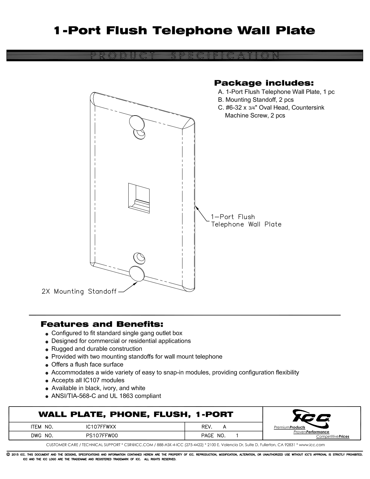 ICC IC107FFWIV Specsheet