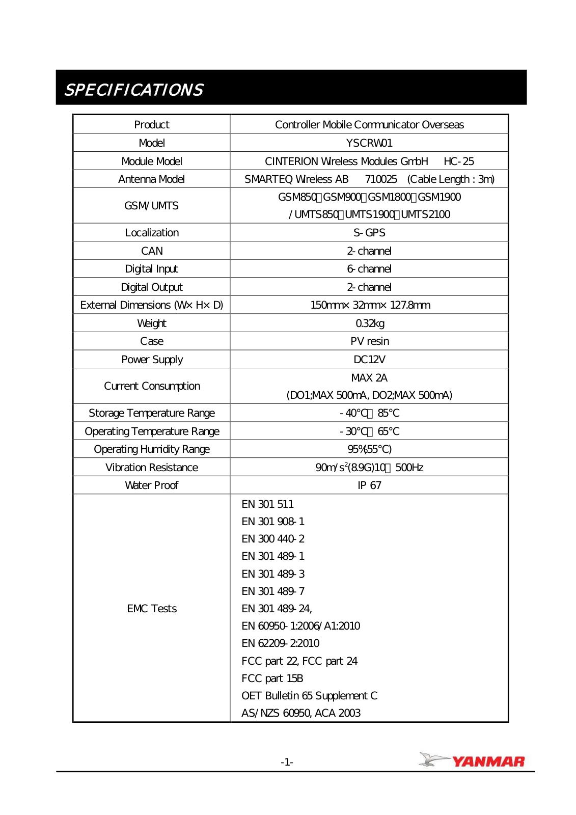 Yanmar YSCRW01 Installation Manual