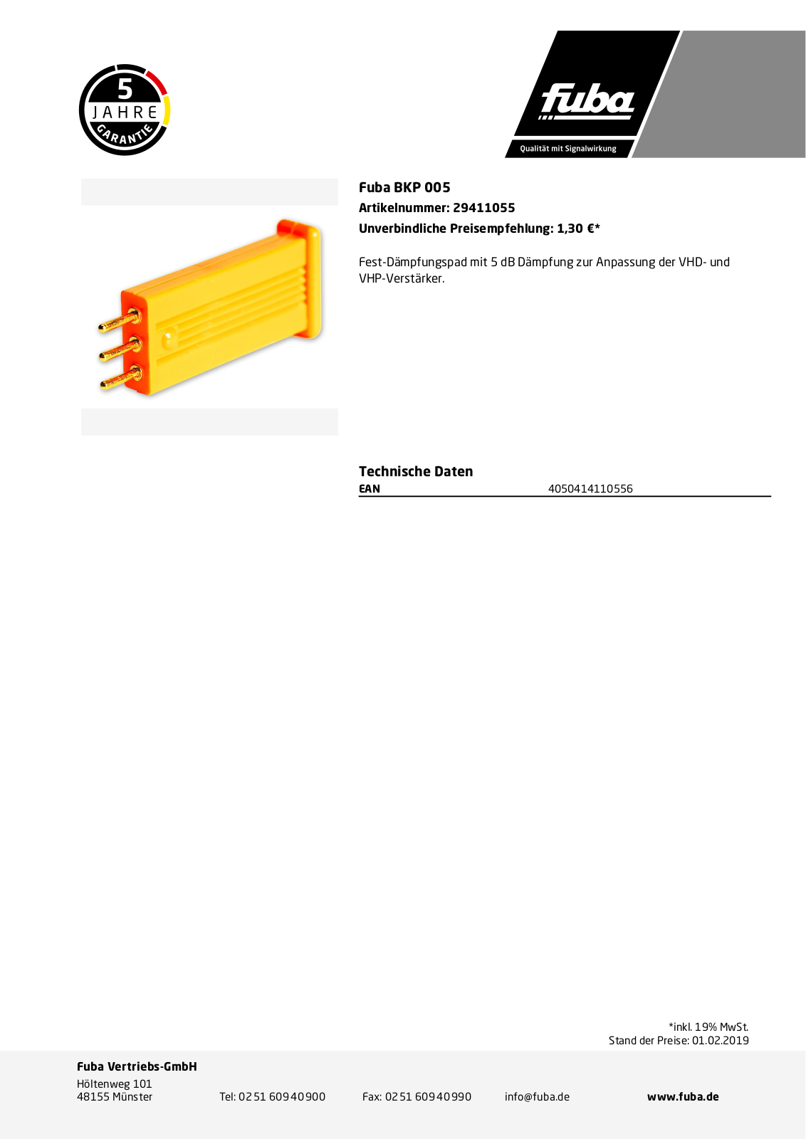 Fuba BKP 005 Technische Daten