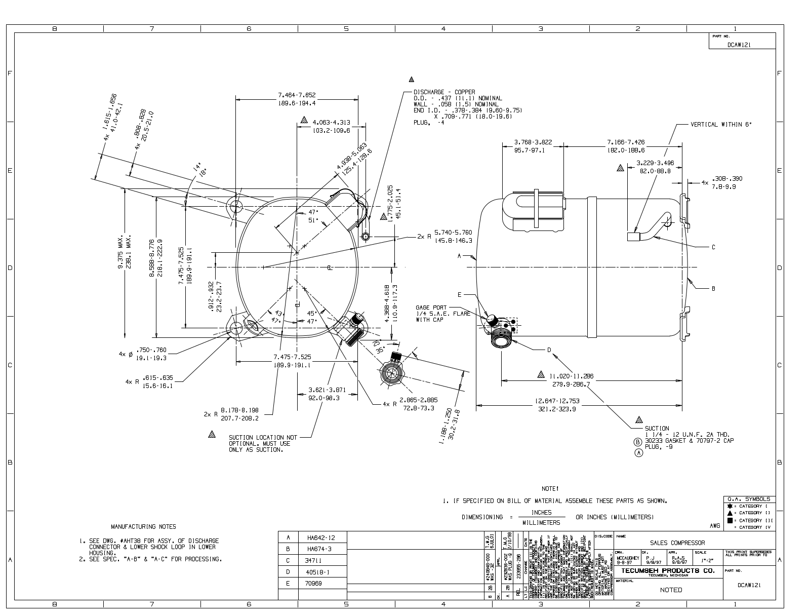 Tecumseh AWA2440ZXT, AWA2450ZXT, AWA2460ZXT, AWA7512ZXT, AWA7515ZXT Drawing Data