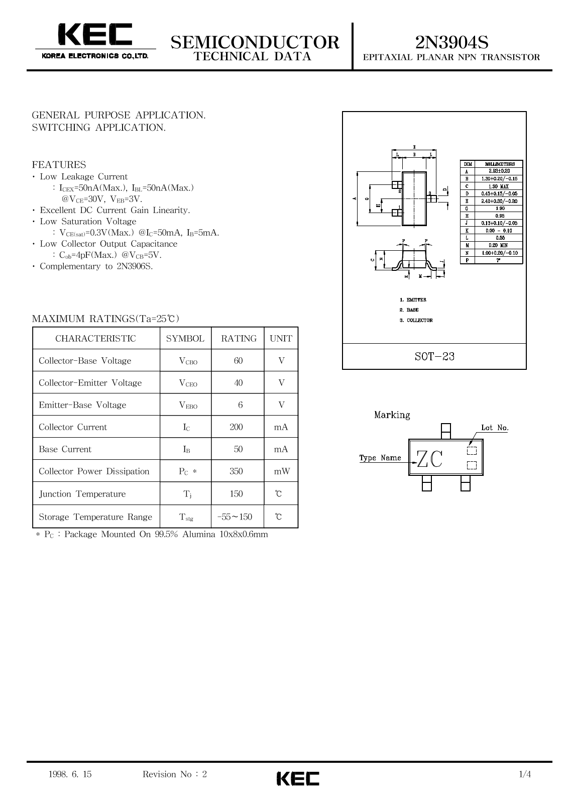 Korea Electronics Co  Ltd 2N3904S Datasheet