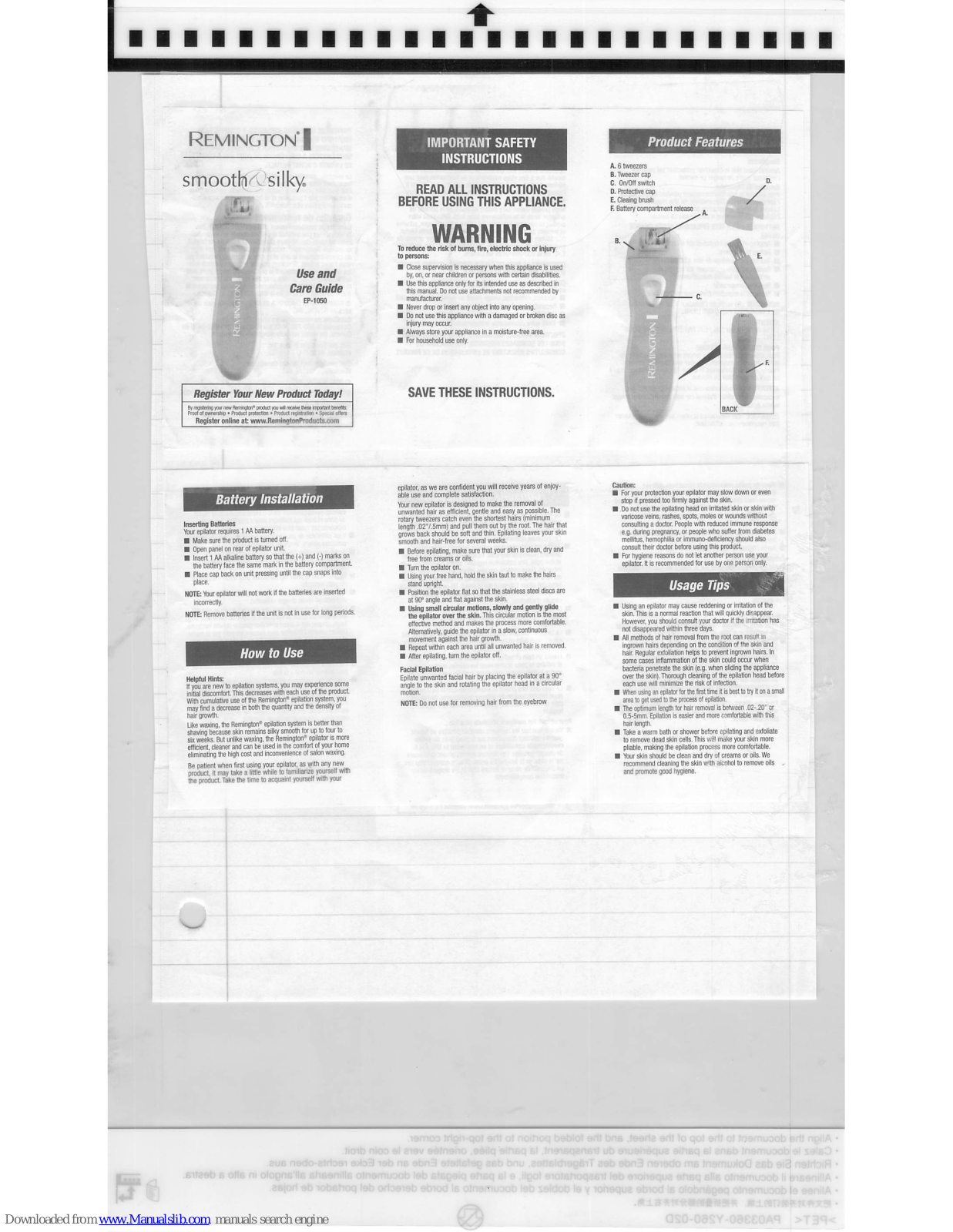 Remington EP-1050 Use And Care Manual