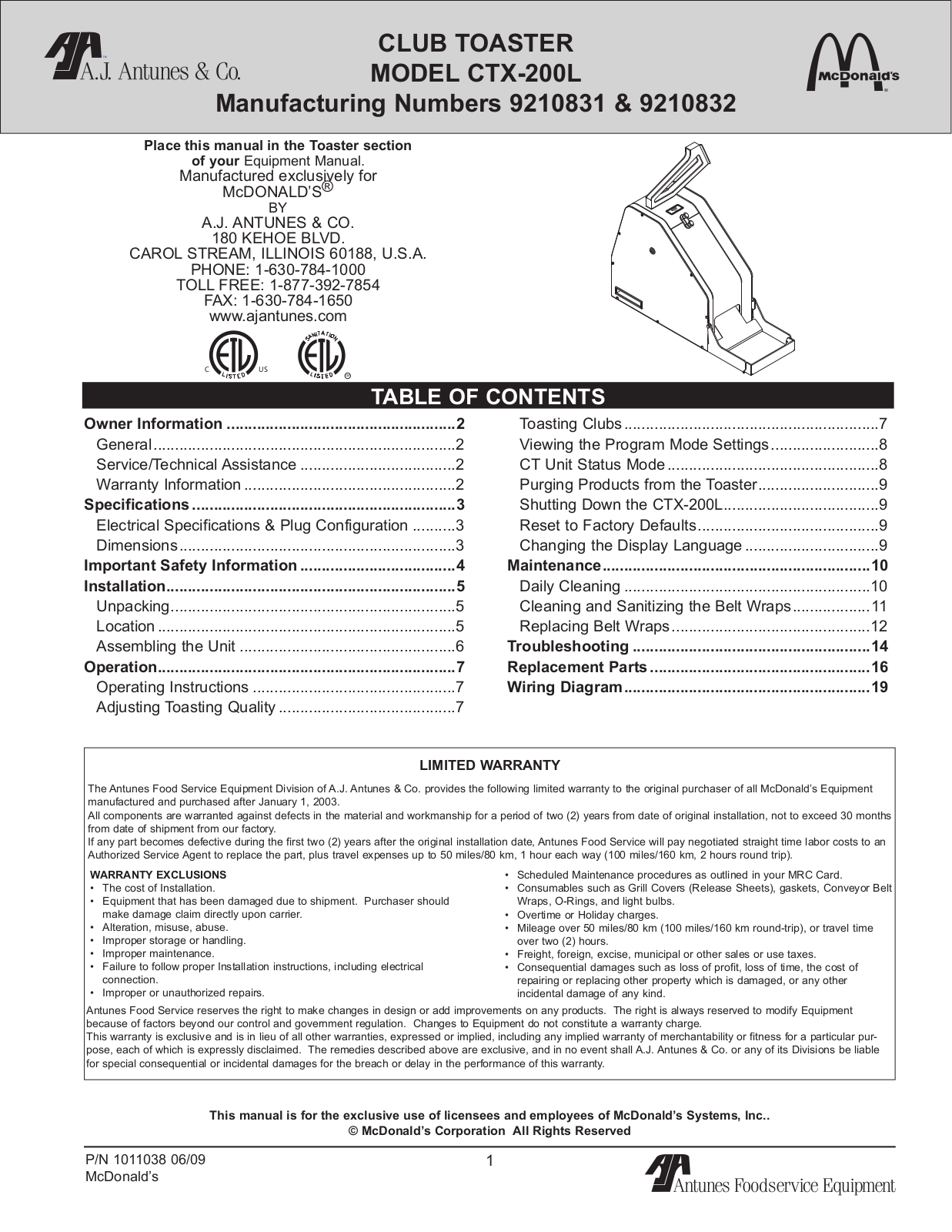 Antunes CTX-200L Installation Manual