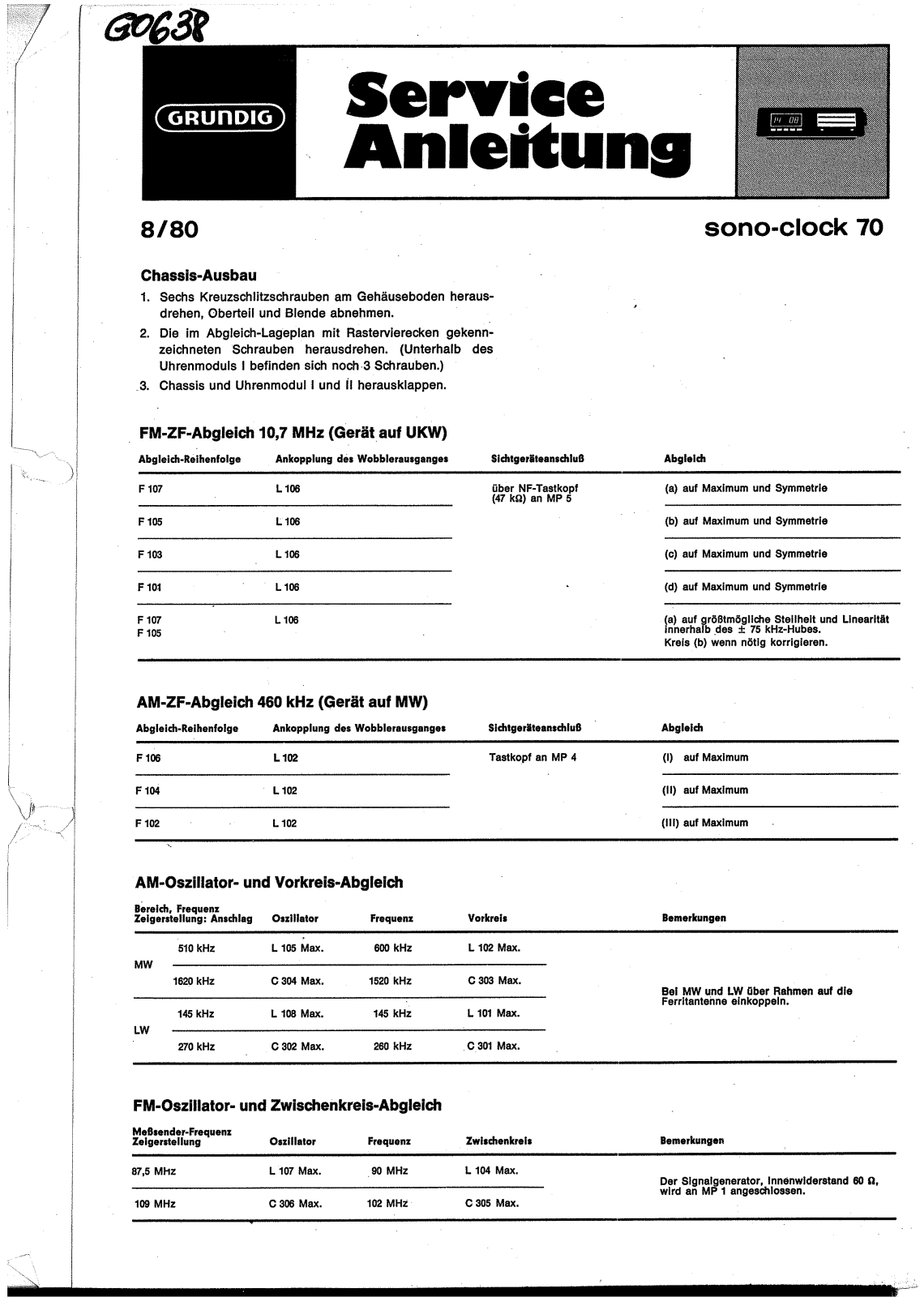 Grundig Sonoclock-70 Service Manual