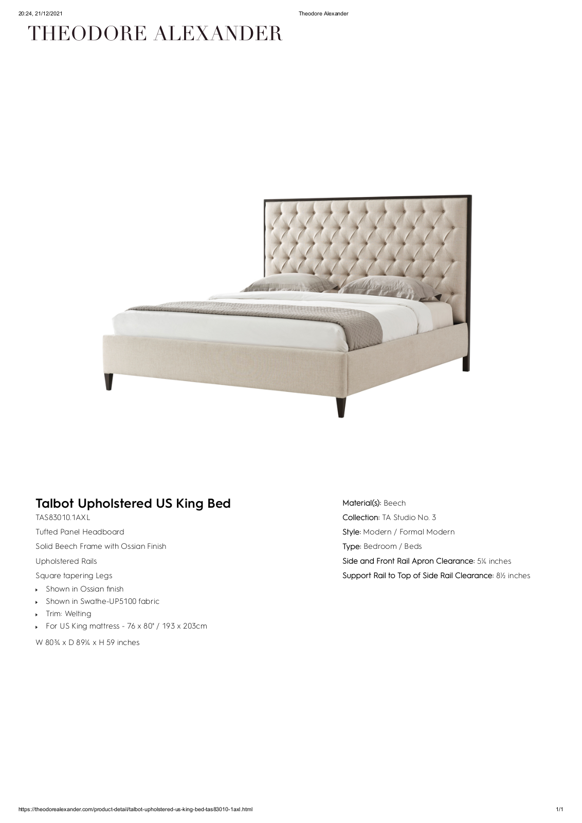Theodore Alexander FPLJ3233 Specifications - ManualMachine.com
