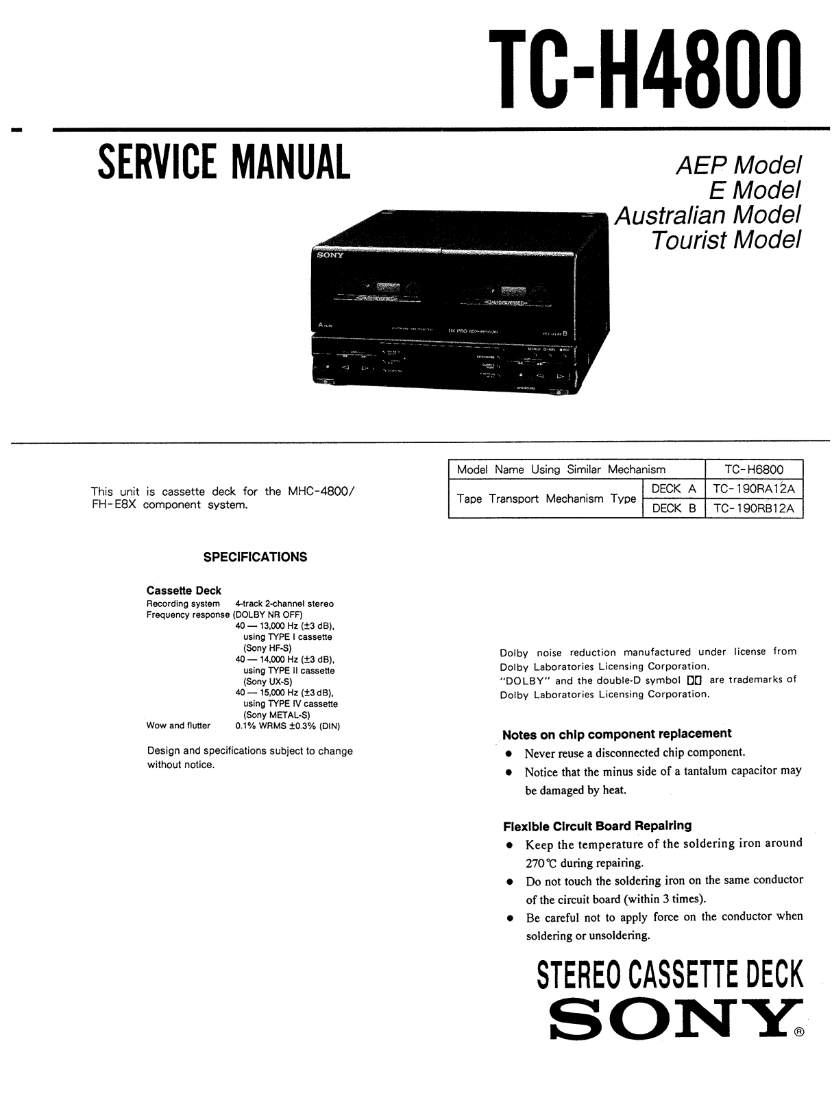 Sony TCH-4800 Service manual