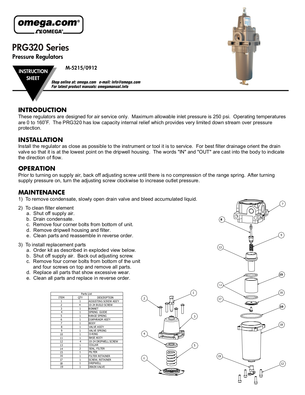 Omega Products PRG320 Installation  Manual