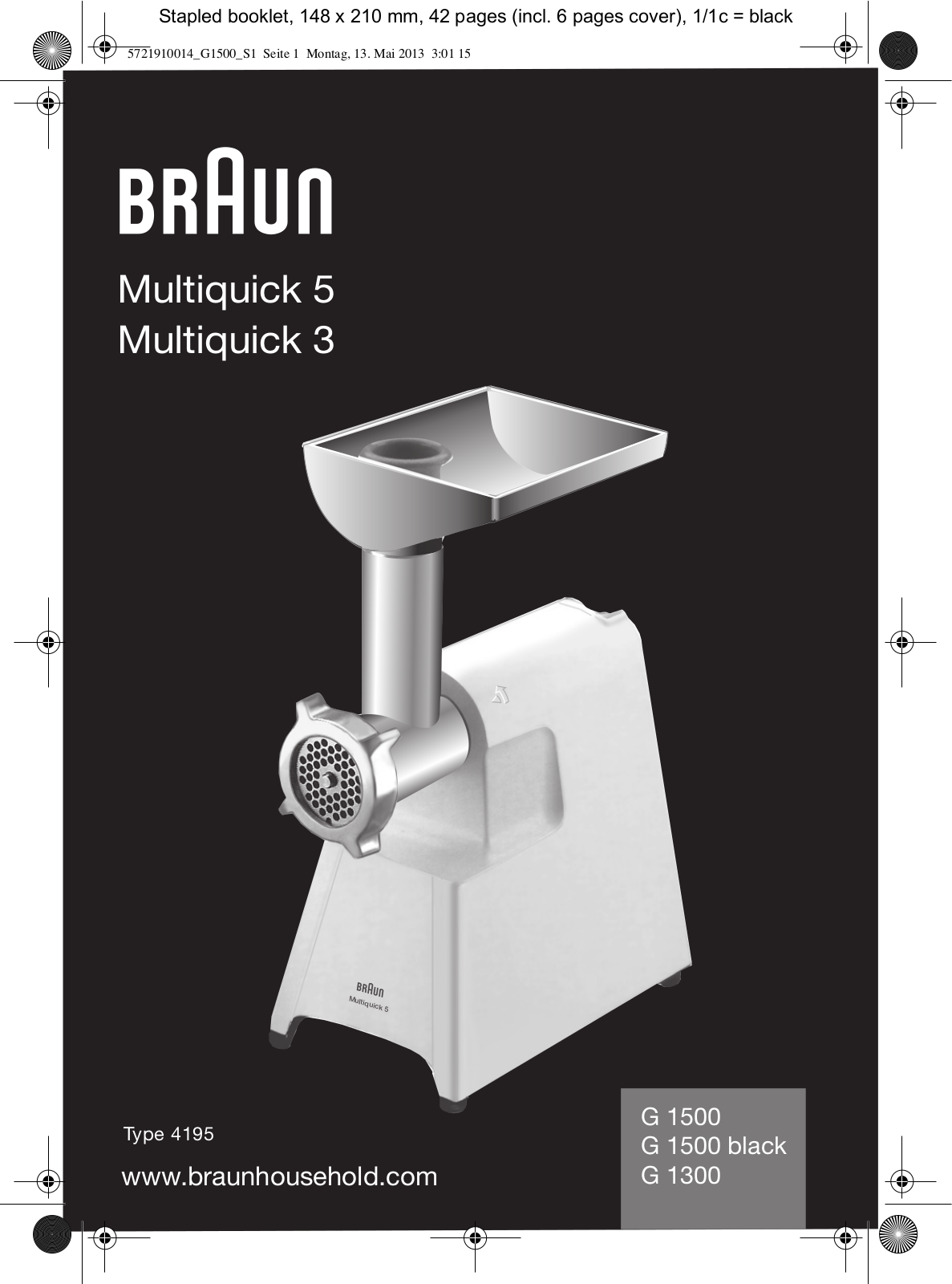 Braun Multiquick 5 G 1500, Multiquick 5 G 1500 black, Multiquick 3 G 1300 User Manual