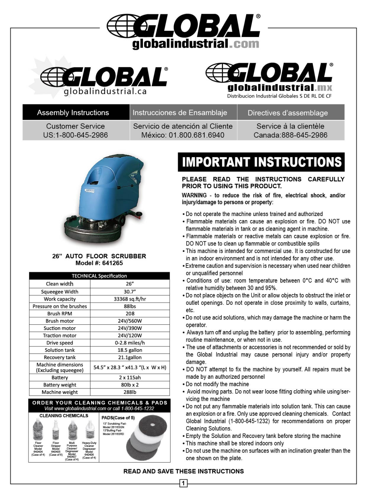 Global Industrial 641265 User Manual