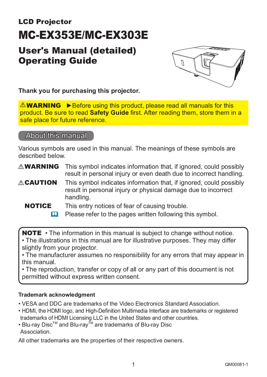 Maxell MC-EX303E, MC-EX353E, MC-EW303E User Manual