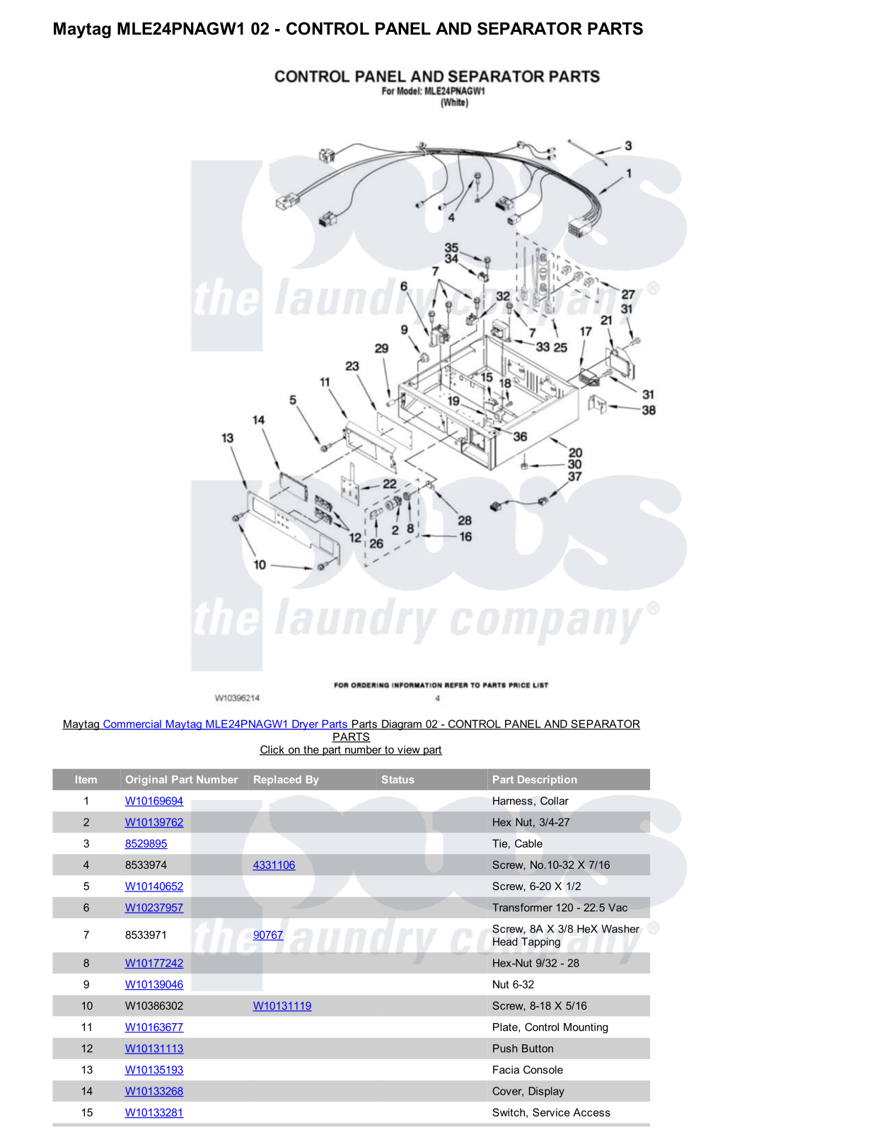 Maytag MLE24PNAGW1 Parts Diagram