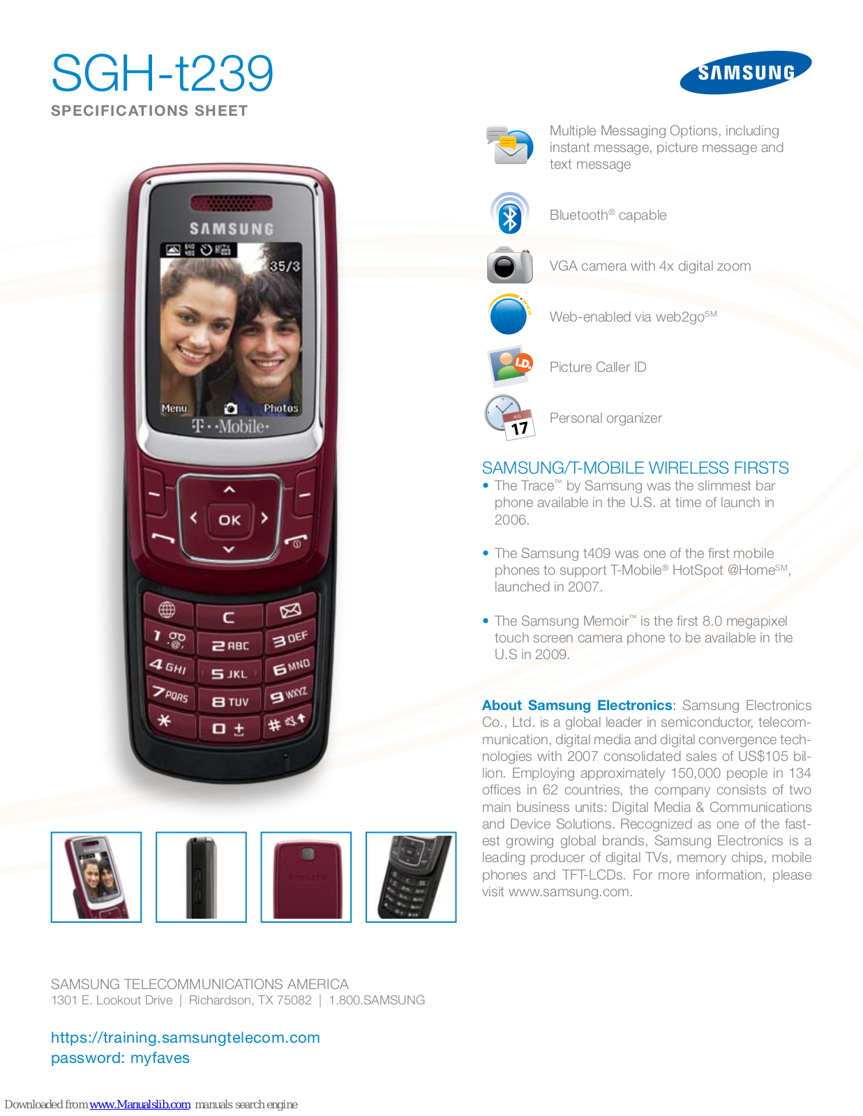 Samsung T239, SGH-t239 Specifications