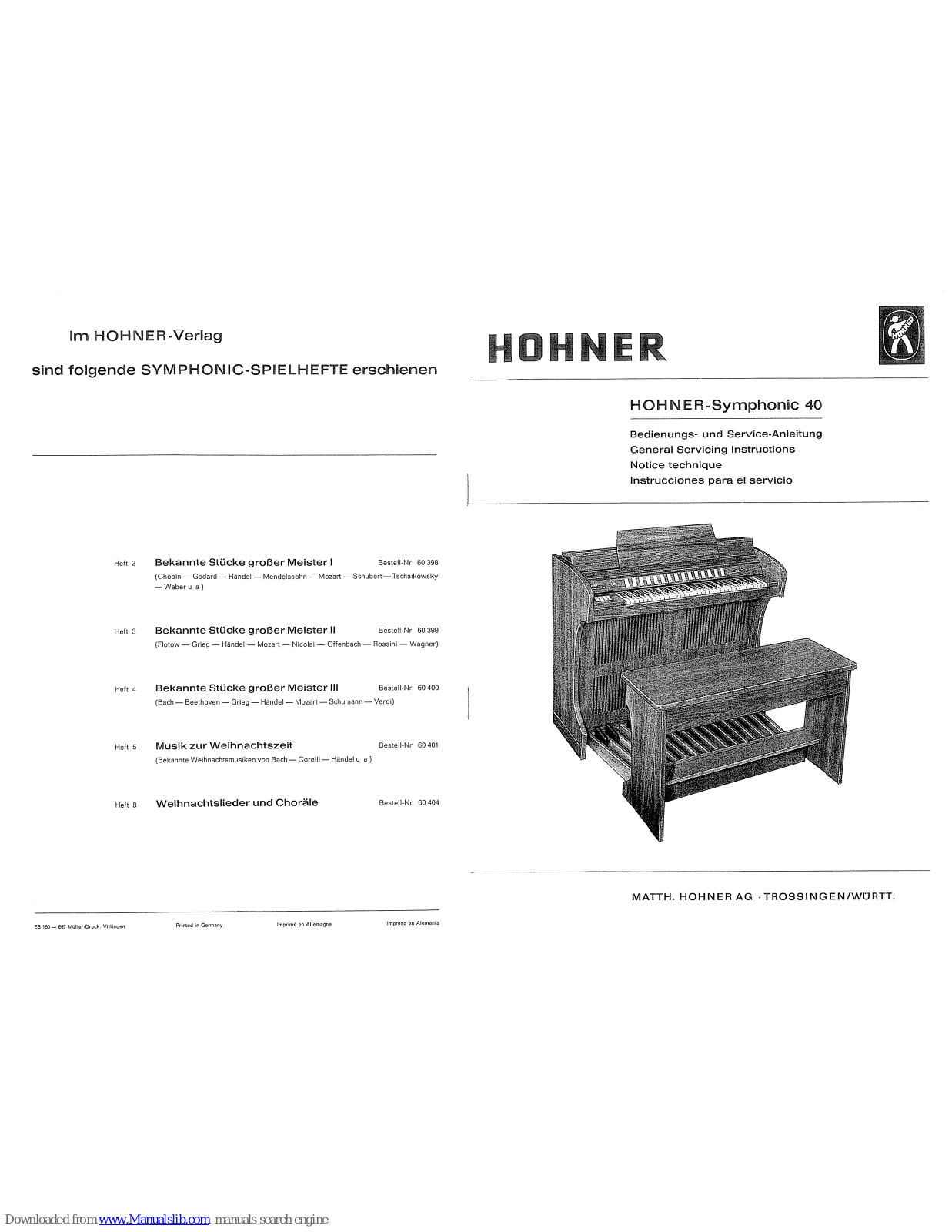 Hohner SYMPHONIC 40 General Servicing Instructions