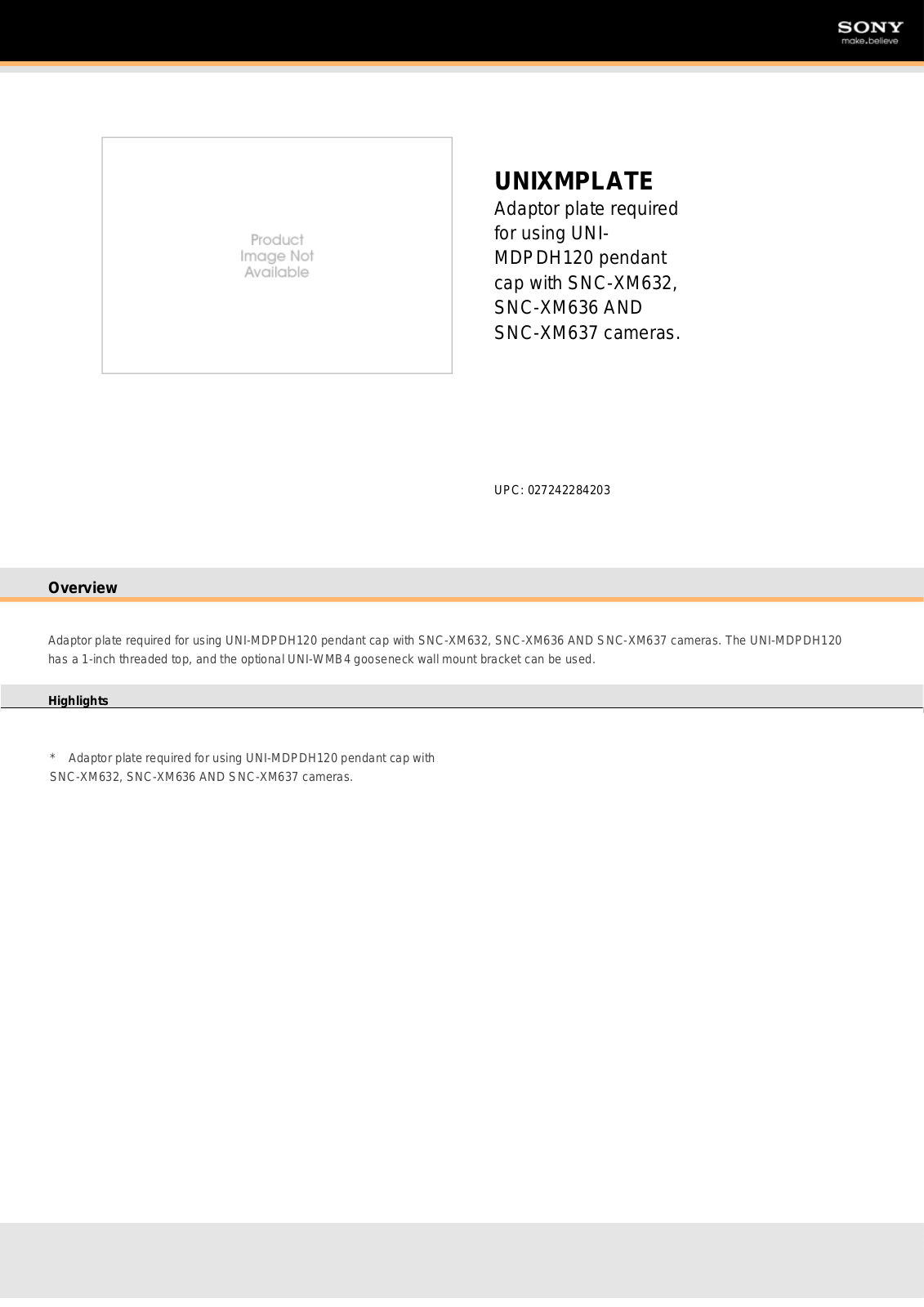 Sony UNI-XMPLATE Specsheet