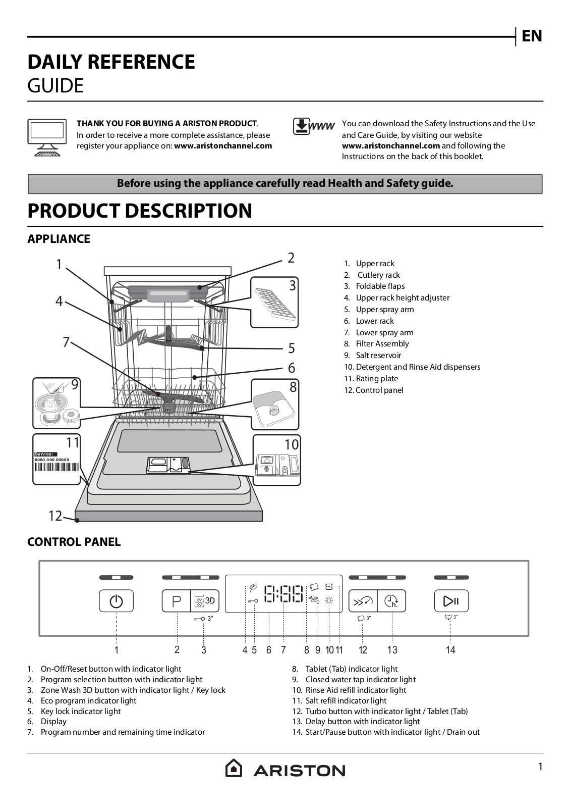ARISTON LFO 3C23 WF X Daily Reference Guide