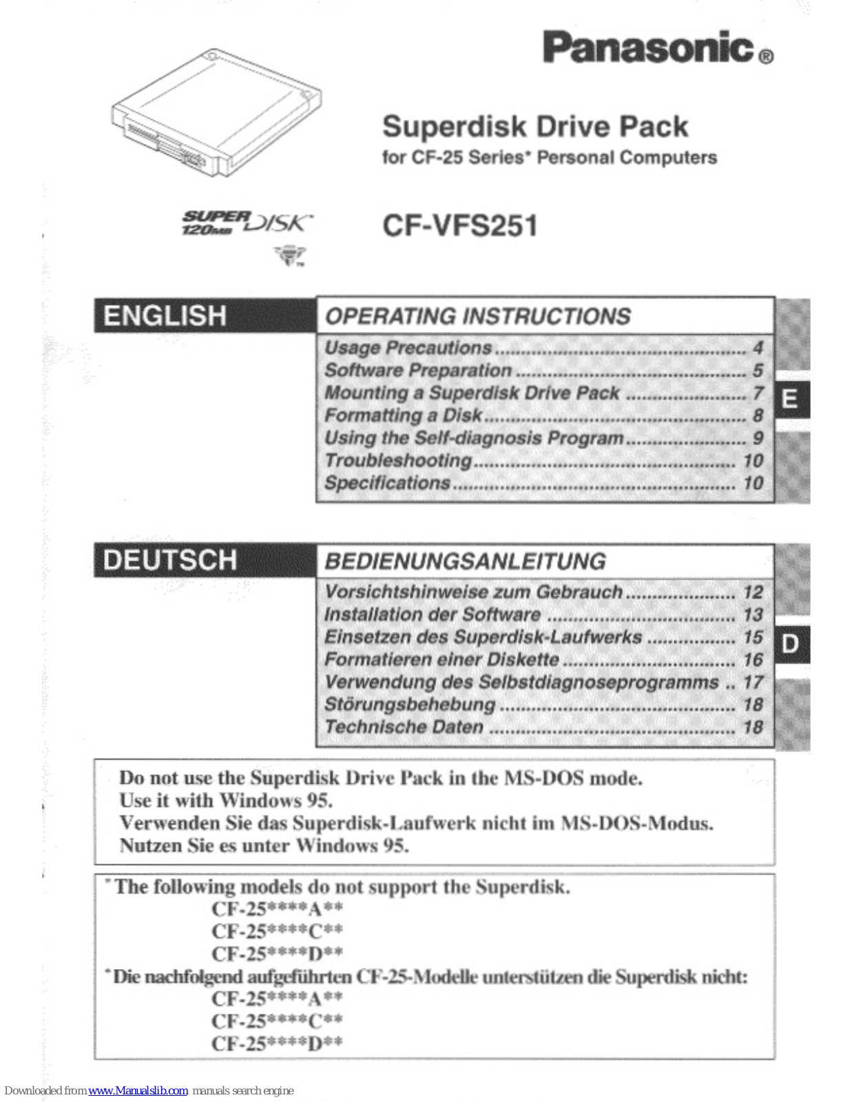 Panasonic CF-VFS251 Operating Instructions Manual