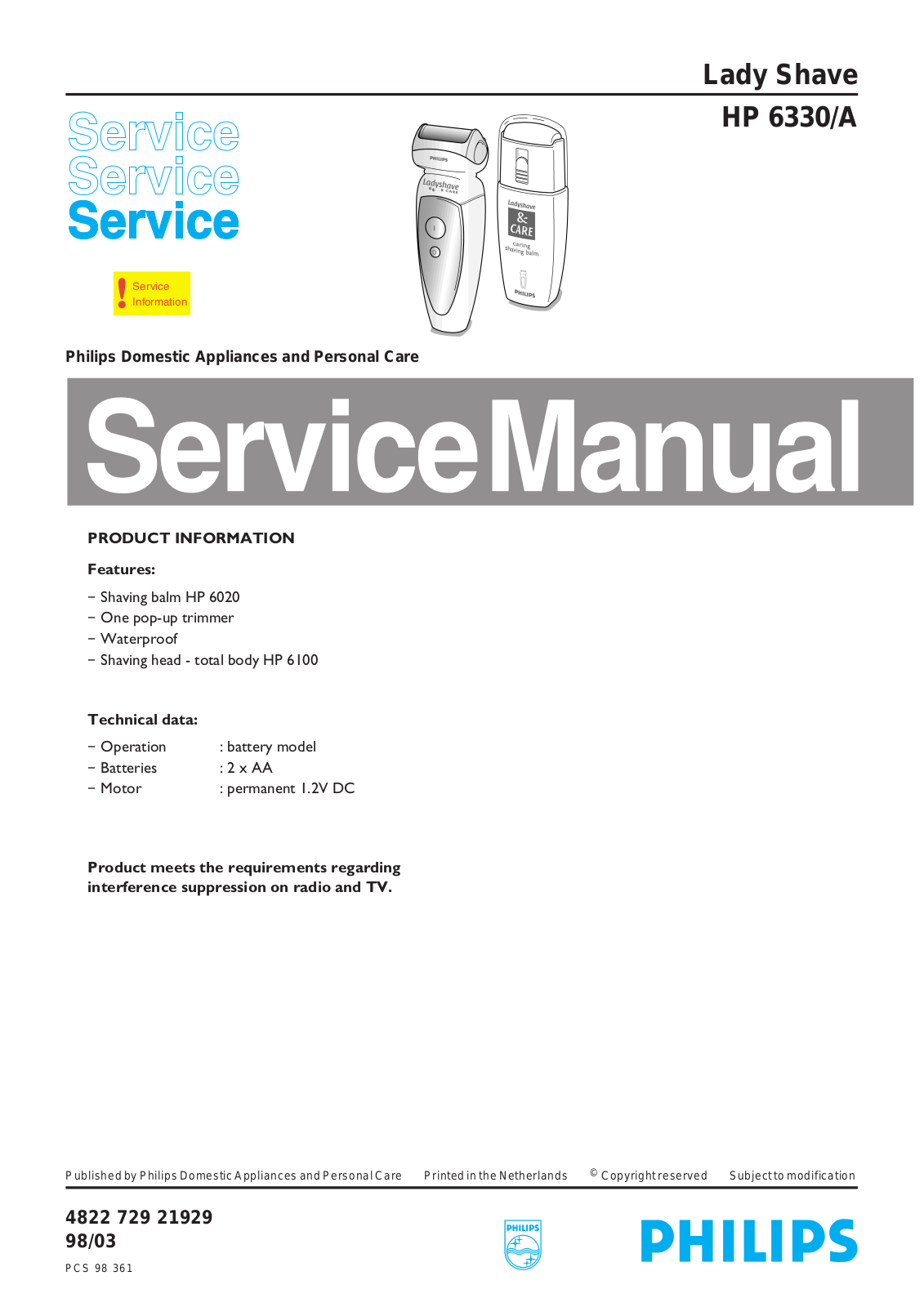 Philips HP6330A Service Manual