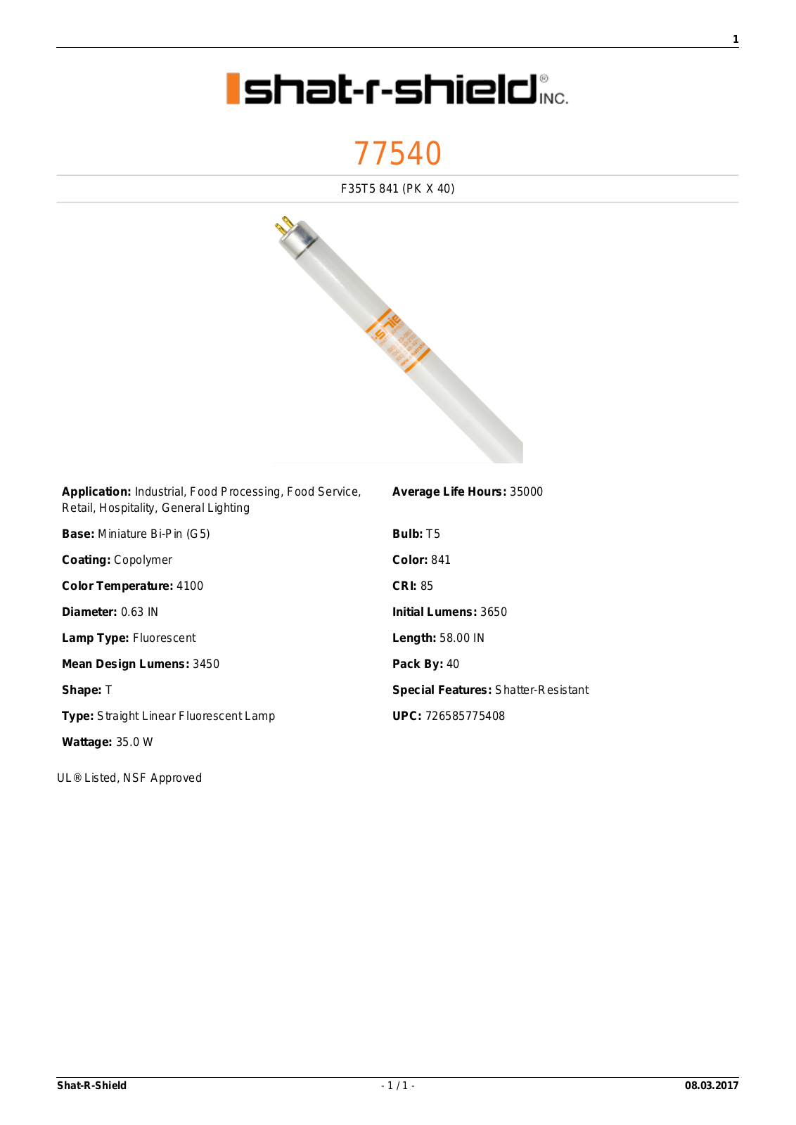 Shat-R-Shield 77540 Data sheet