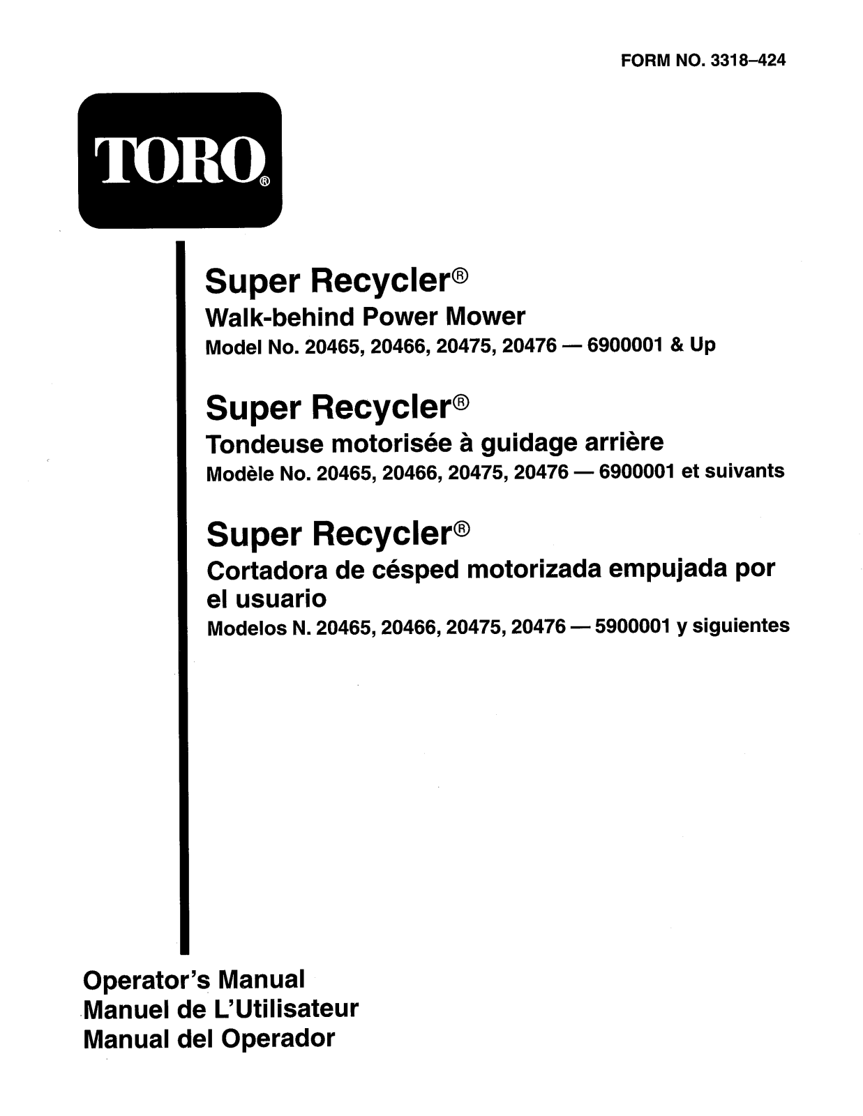 Toro 20466, 20475, 20476 Operator's Manual