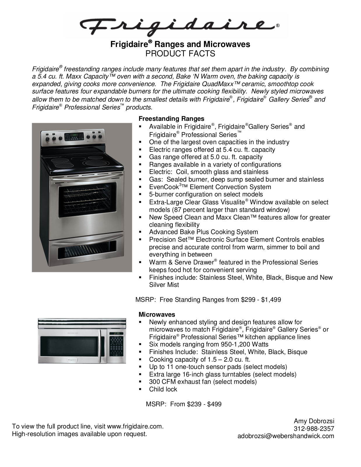 Frigidaire Ranges and Microwaves User Manual