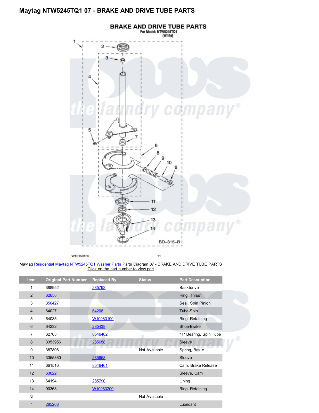 Maytag NTW5245TQ1 Parts Diagram