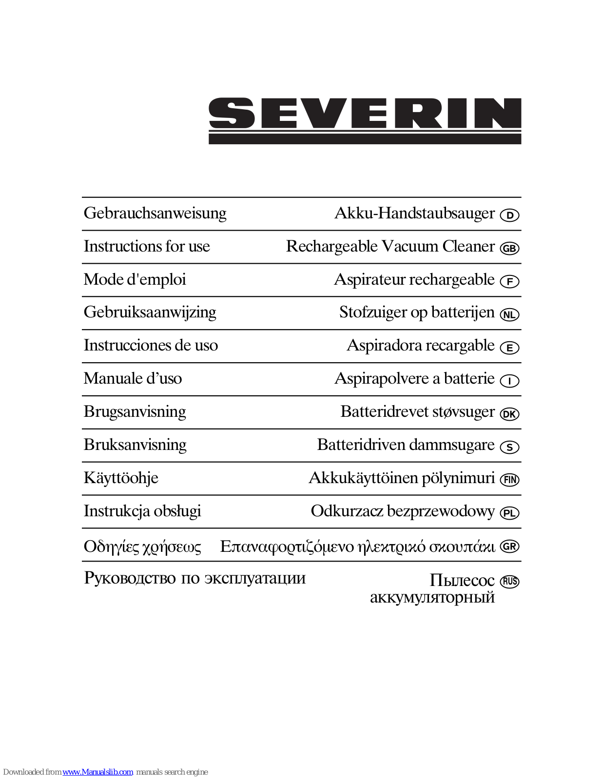 SEVERIN AH 7910 - ASPIRATEUR SANS FIL Instructions For Use Manual