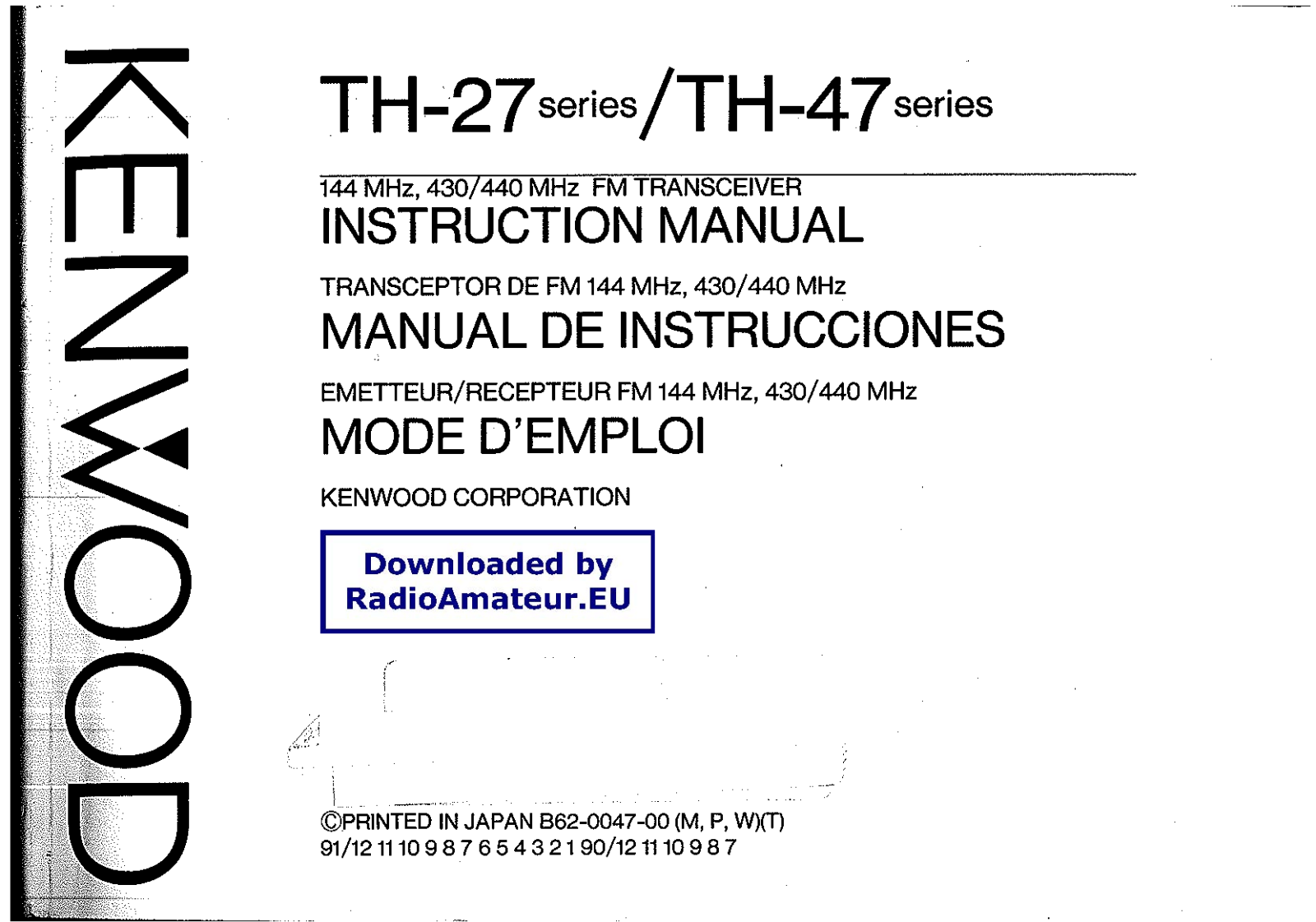 Kenwood TH-27 Series, TH-47 Series Instruction Manual